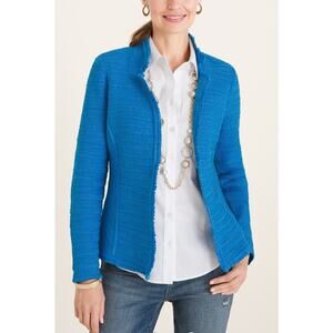 NWT Chicos Simply Cyan Structured Blue Textured Jacket Cardigan Sz 1/ US M